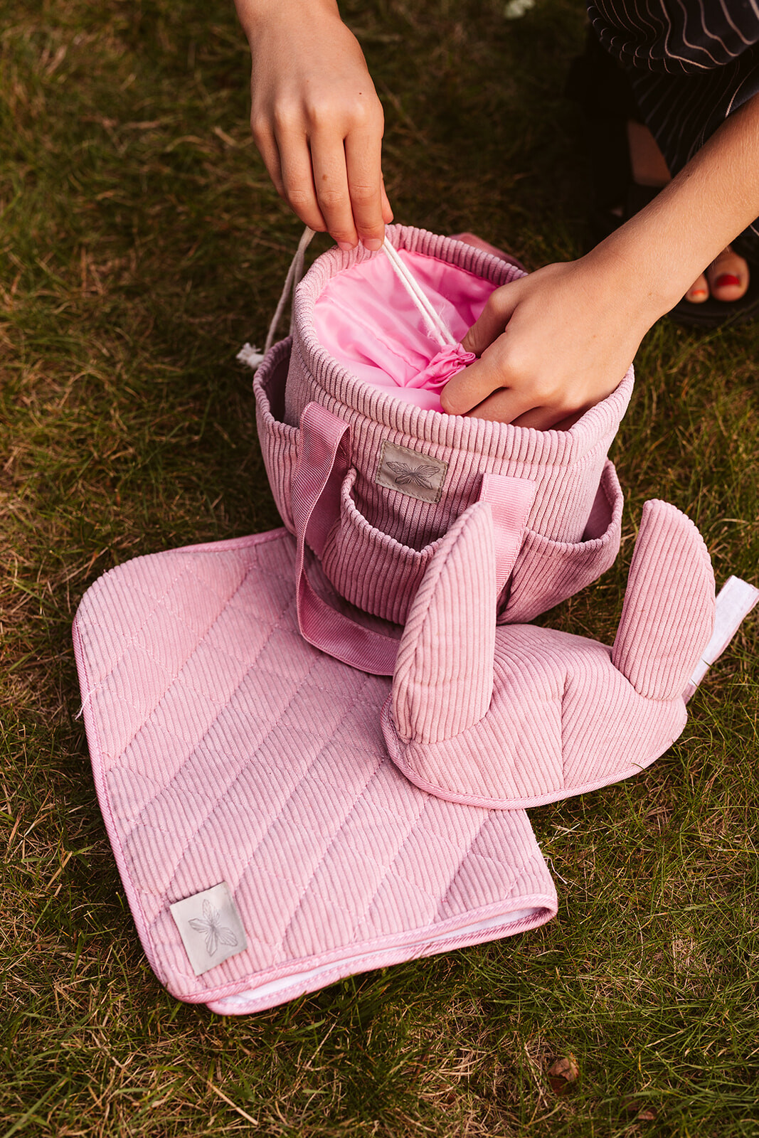 Poetstas voor Hobby Horse verzorging Roze corduroy