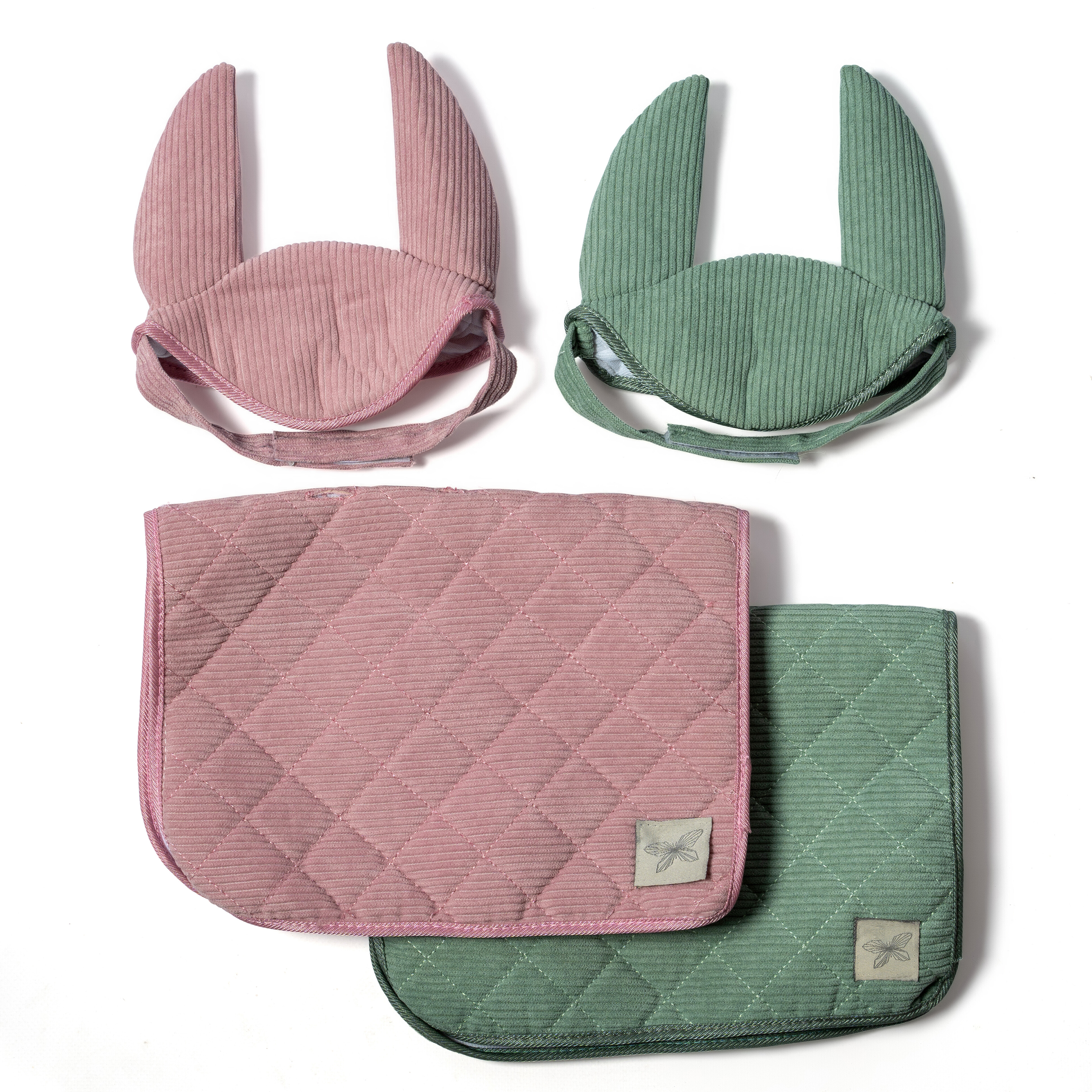 Zadeldekje en Oornetje voor je Hobby Horse corduroy groen